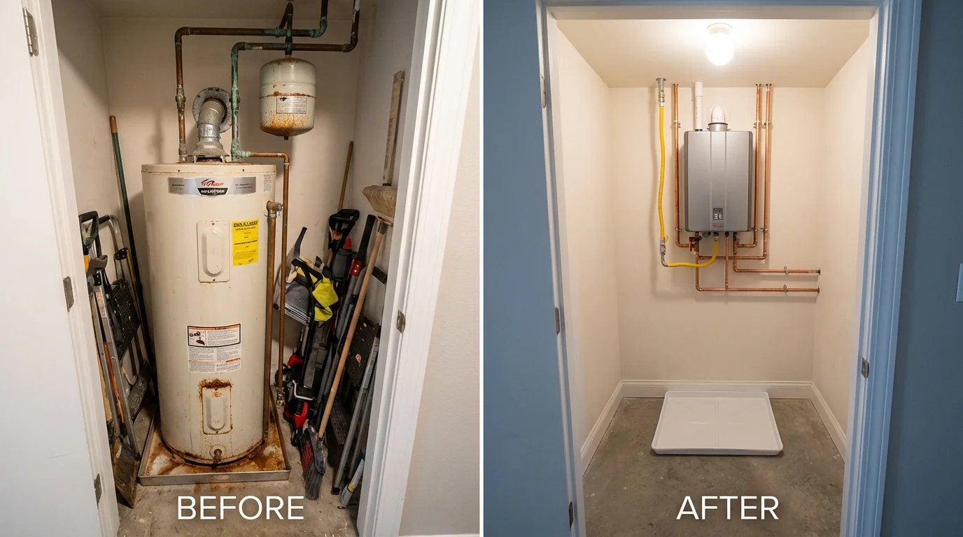 Tank water heater versus wall-mounted tankless unit comparison for Middletown, OH homeowners