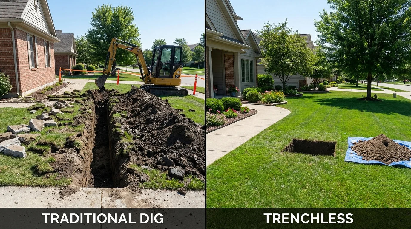 Trenchless sewer repair with minimal yard damage versus traditional excavation in Middletown, OH